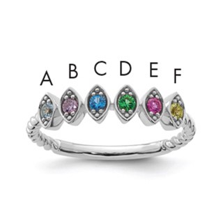 14k White Gold 6 Genuine Birthstone Mother's Ring