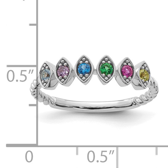 14k White Gold 6 Genuine Birthstone Mother's Ring
