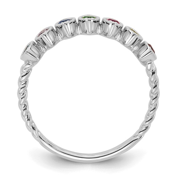 14k White Gold 7 Synthetic Birthstone Mother's Ring