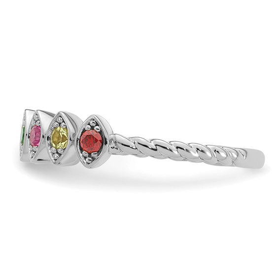 14k White Gold 7 Synthetic Birthstone Mother's Ring