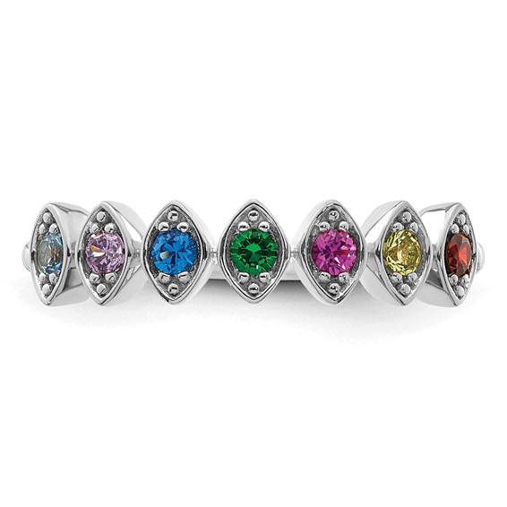 14k White Gold 7 Synthetic Birthstone Mother's Ring
