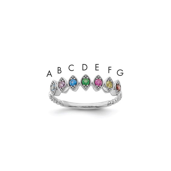 14k White Gold 7 Synthetic Birthstone Mother's Ring