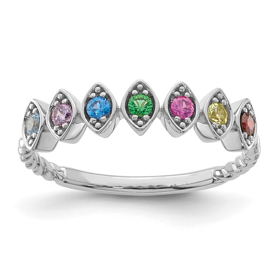 14k White Gold 7 Synthetic Birthstone Mother's Ring