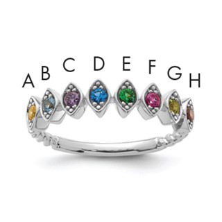 14k White Gold 8 Genuine Birthstone Mother's Ring