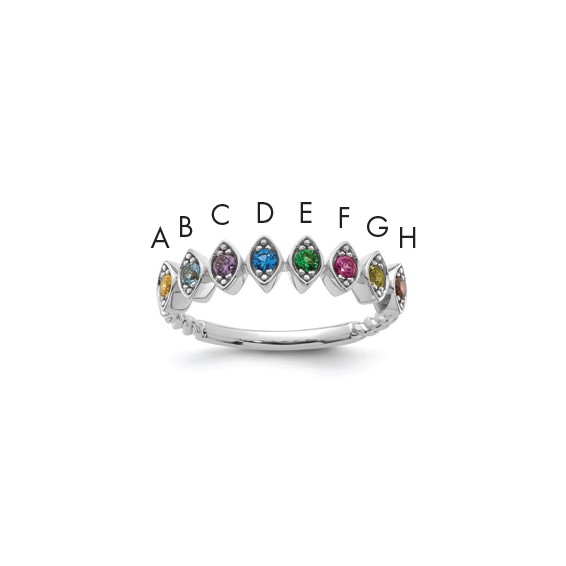 14k White Gold 8 Genuine Birthstone Mother's Ring
