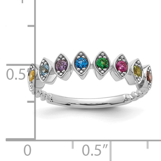 14k White Gold 8 Genuine Birthstone Mother's Ring