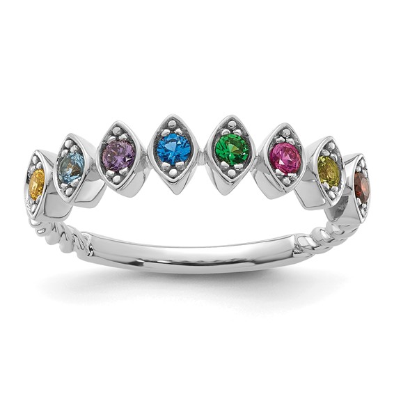 14k White Gold 8 Genuine Birthstone Mother's Ring