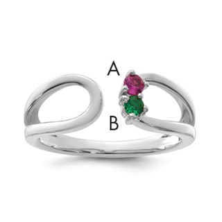 14k White Gold 2 Synthetic Birthstone Mother's Wrap Ring