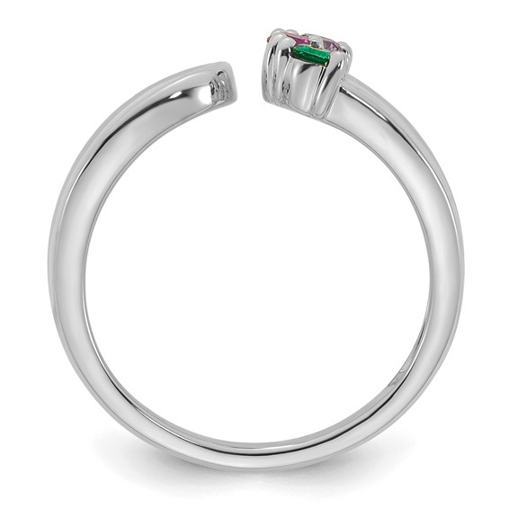 14k White Gold 3 Synthetic Birthstone Mother's Wrap Ring