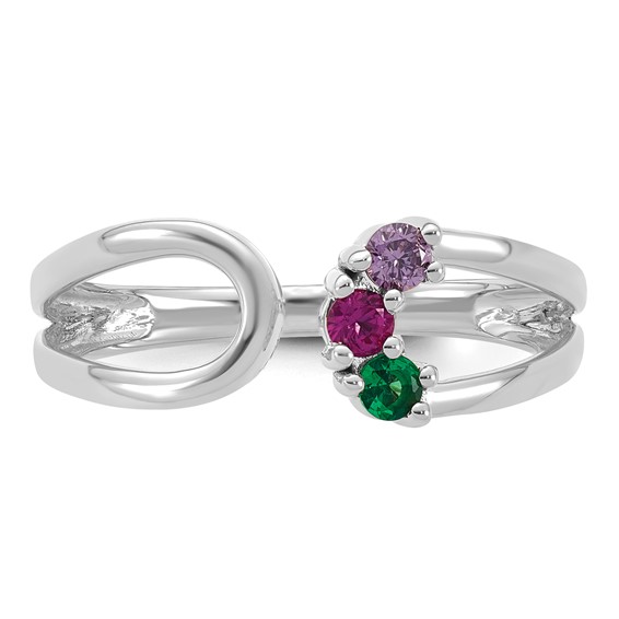14k White Gold 3 Synthetic Birthstone Mother's Wrap Ring