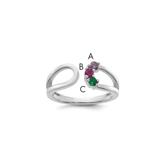 14k White Gold 3 Synthetic Birthstone Mother's Wrap Ring
