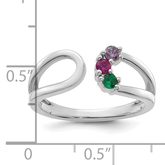 14k White Gold 3 Synthetic Birthstone Mother's Wrap Ring