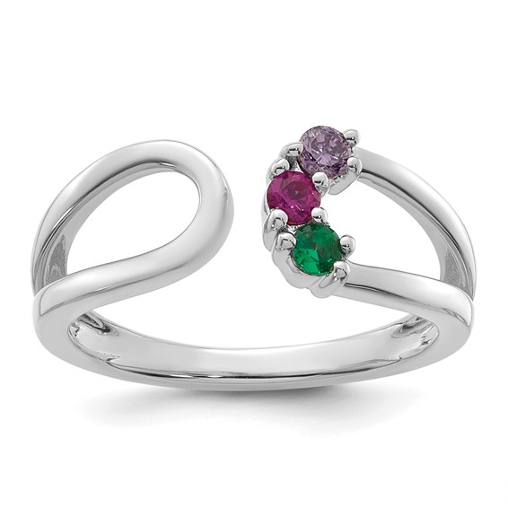 14k White Gold 3 Synthetic Birthstone Mother's Wrap Ring