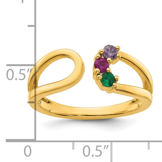 14k 3 Genuine Birthstone Mother's Wrap Ring