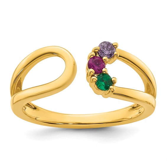 14k 3 Genuine Birthstone Mother's Wrap Ring