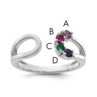 14k White Gold 4 Synthetic Birthstone Mother's Wrap Ring