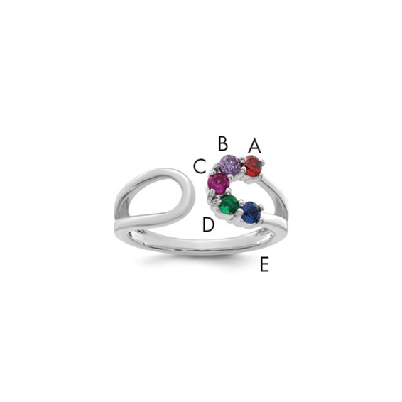 14k White Gold 5 Synthetic Birthstone Mother's Wrap Ring