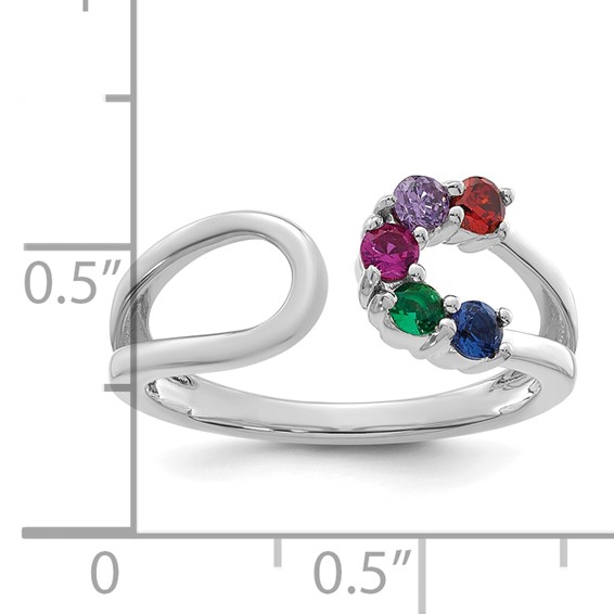 14k White Gold 5 Synthetic Birthstone Mother's Wrap Ring