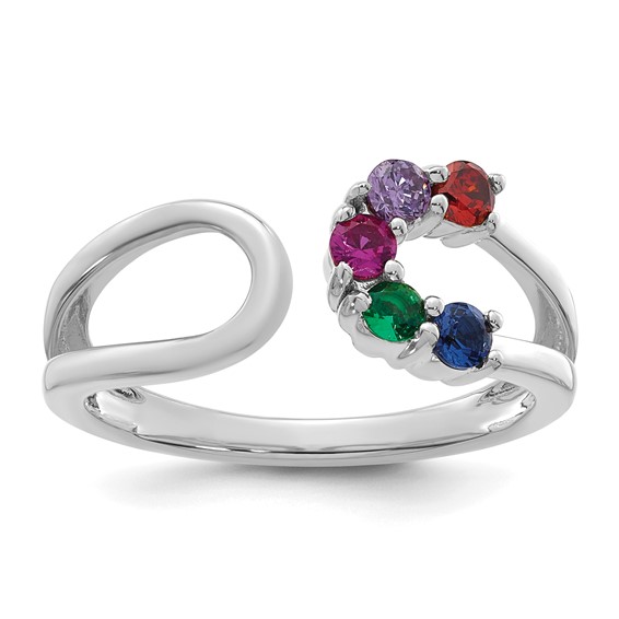 14k White Gold 5 Synthetic Birthstone Mother's Wrap Ring