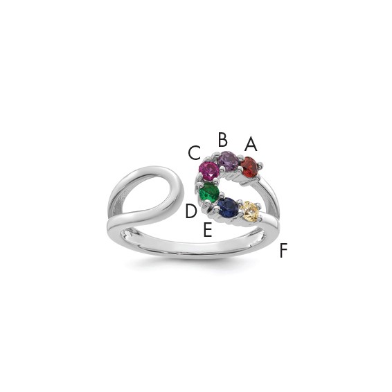 14k White Gold 6 Genuine Birthstone Mother's Wrap Ring