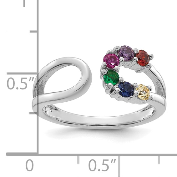 14k White Gold 6 Genuine Birthstone Mother's Wrap Ring