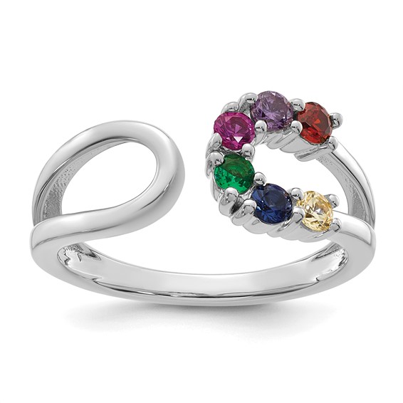 14k White Gold 6 Genuine Birthstone Mother's Wrap Ring