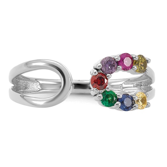 14k White Gold 7 Synthetic Birthstone Mother's Wrap Ring