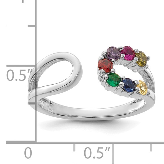 14k White Gold 7 Synthetic Birthstone Mother's Wrap Ring