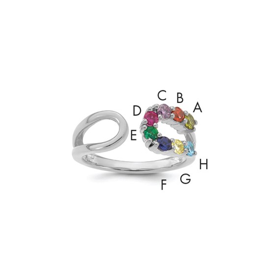 14k White Gold 8 Birthstone Wrap Mother's Ring Mounting