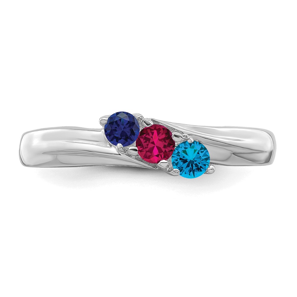 Sterling Silver Rhodium-plated Synthetic 3 Stone Mother's Ring (XMR10/3SS)