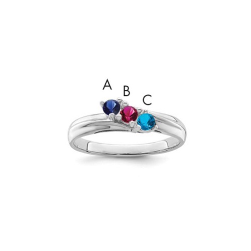 Sterling Silver Rhodium-plated Synthetic 3 Stone Mother's Ring
