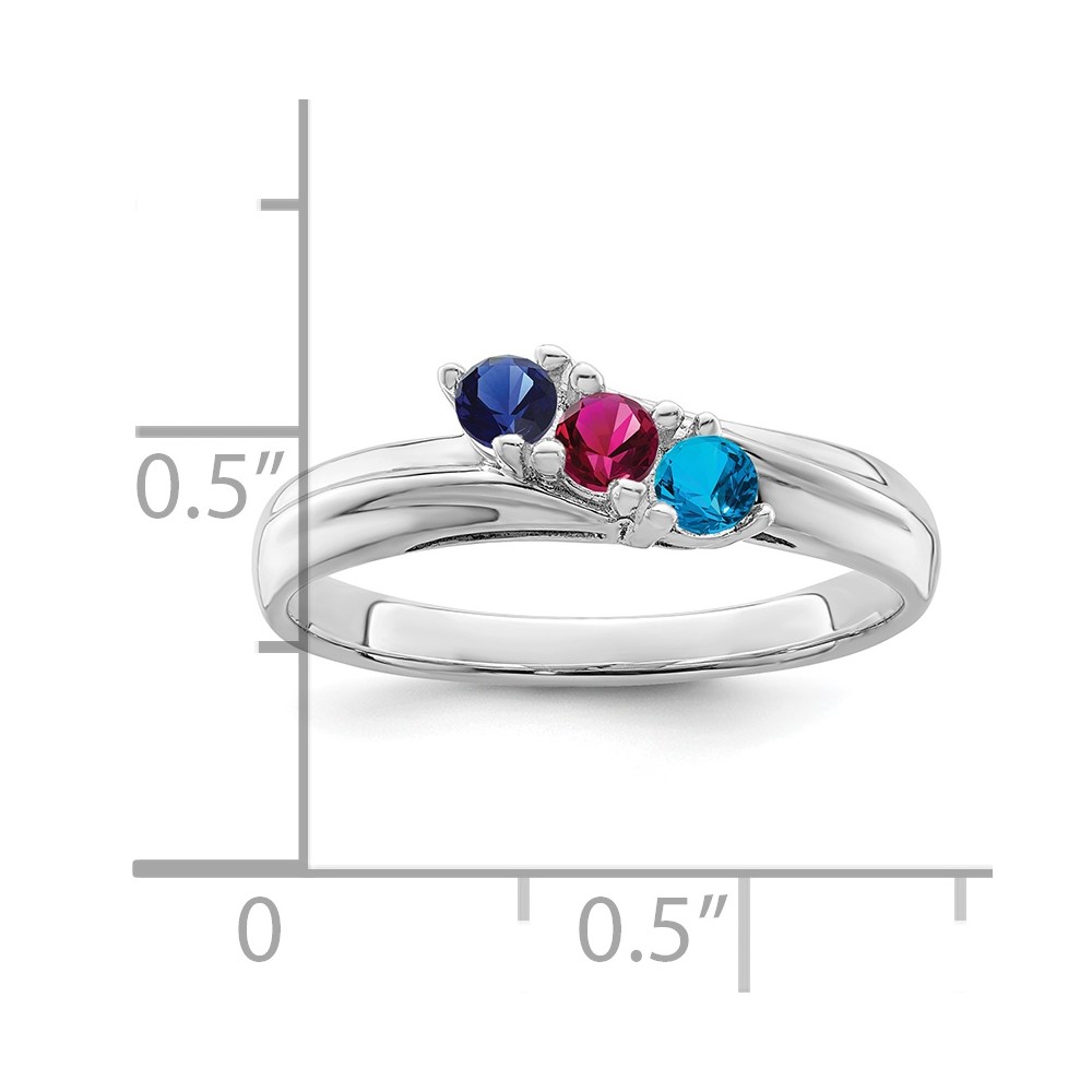 Sterling Silver Rhodium-plated Synthetic 3 Stone Mother's Ring (XMR10/3SS)