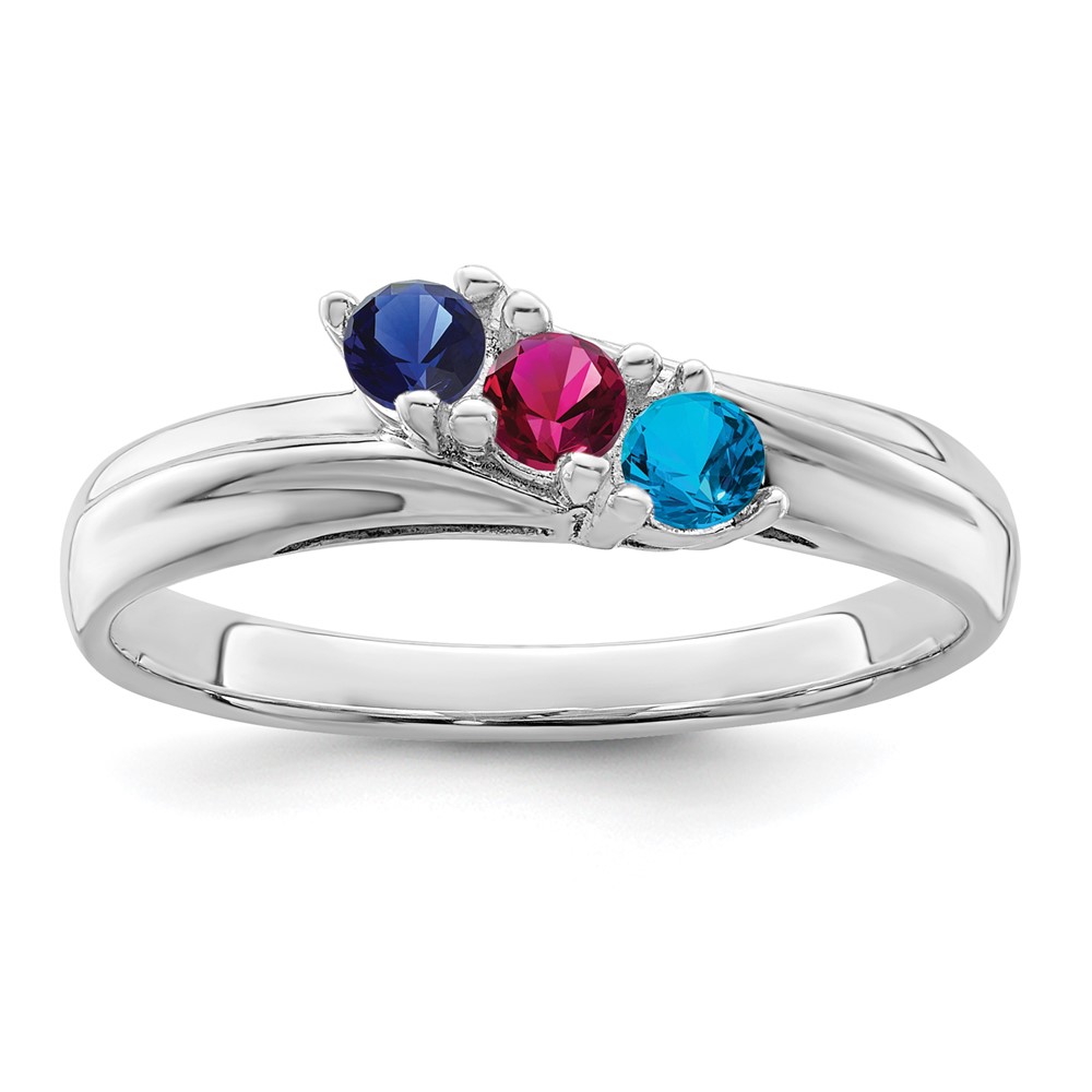 14K White Gold Synthetic Family Jewelry Ring