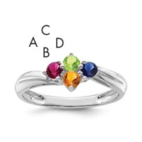 Sterling Silver Rhodium-plated Synthetic 4 Stone Mother's Ring view 1