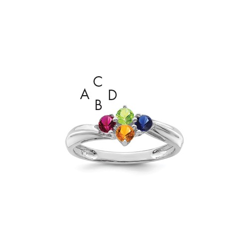 Sterling Silver Rhodium-plated Synthetic 4 Stone Mother's Ring
