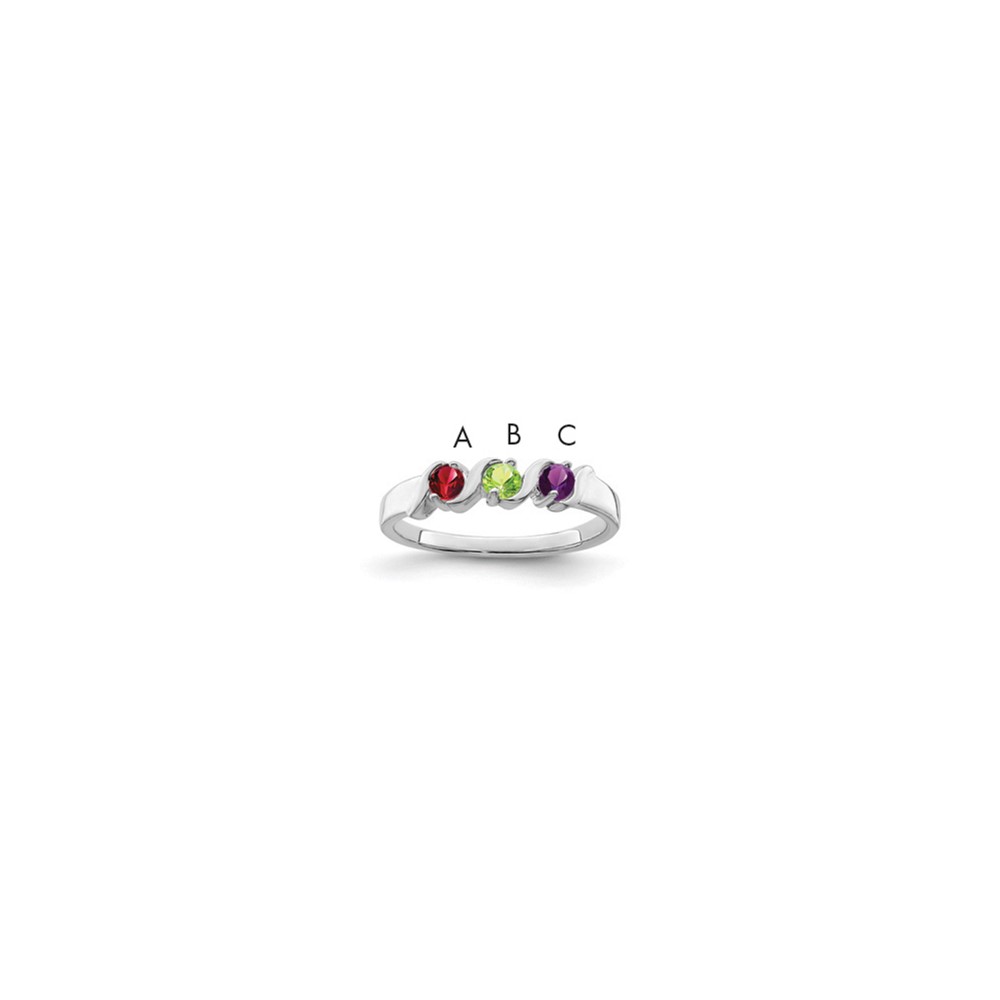 14K White Gold Genuine 3 Stone Mother's Ring