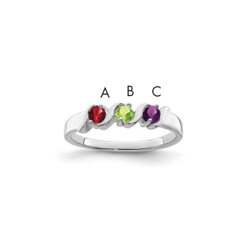 14K White Gold Genuine 3 Stone Mother's Ring