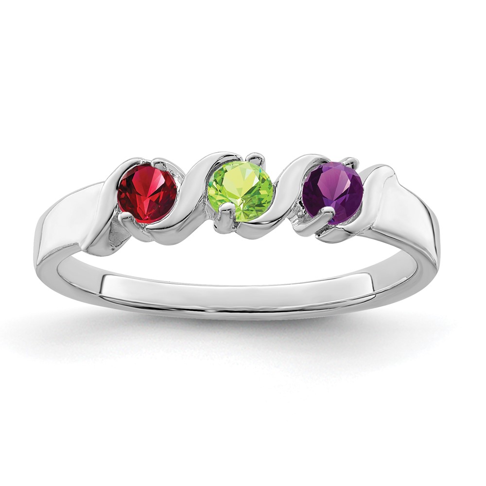 14K White Gold Synthetic Family Jewelry Ring