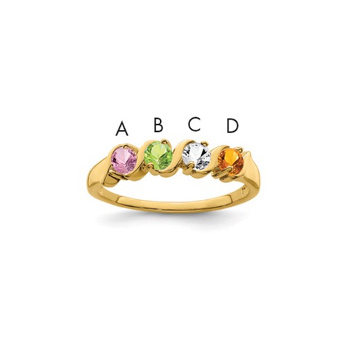 14K Yellow Gold Genuine 4 Stone Mother's Ring
