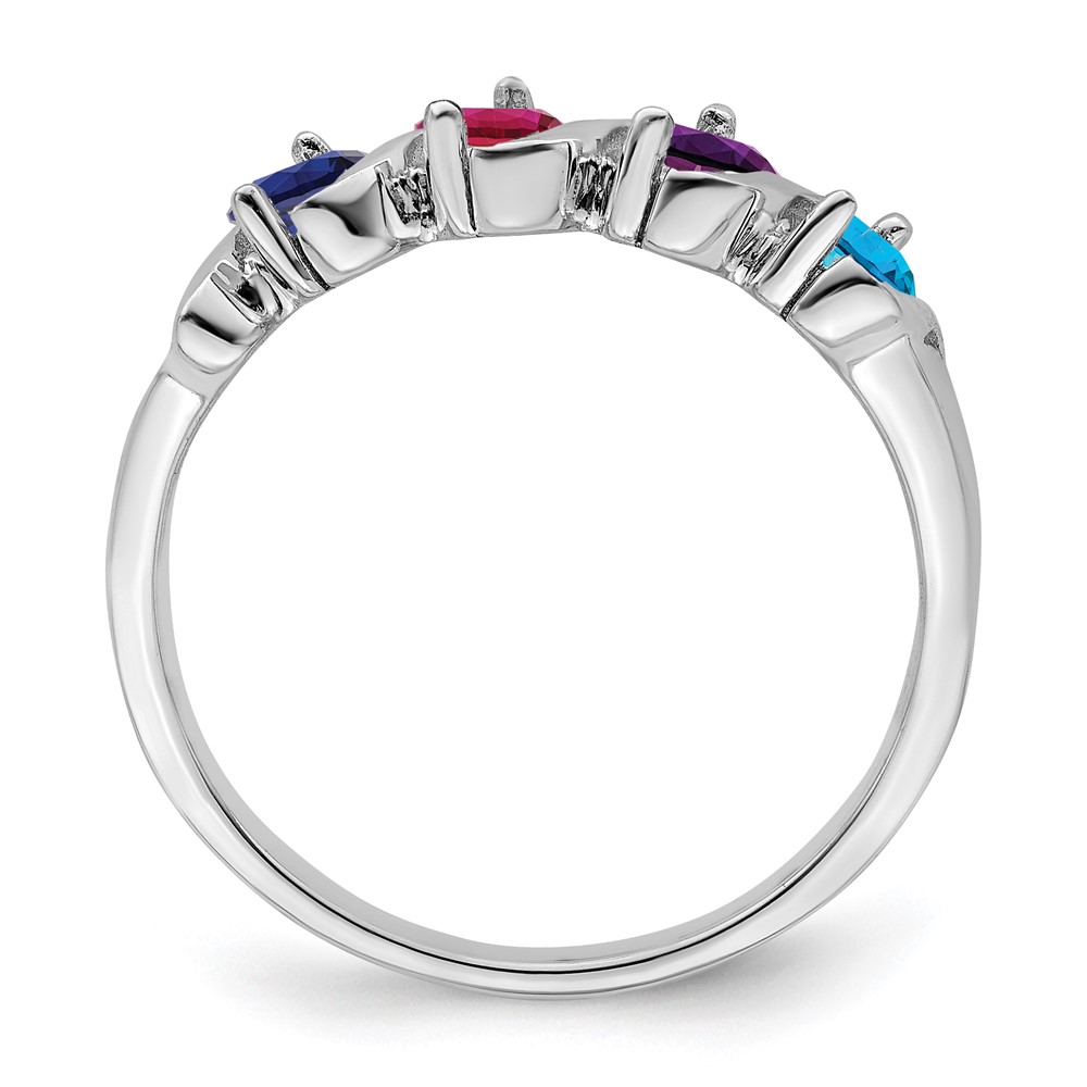 Sterling Silver Rhodium-plated Synthetic 4 Stone Mother's Ring (XMR11/4SS-7)