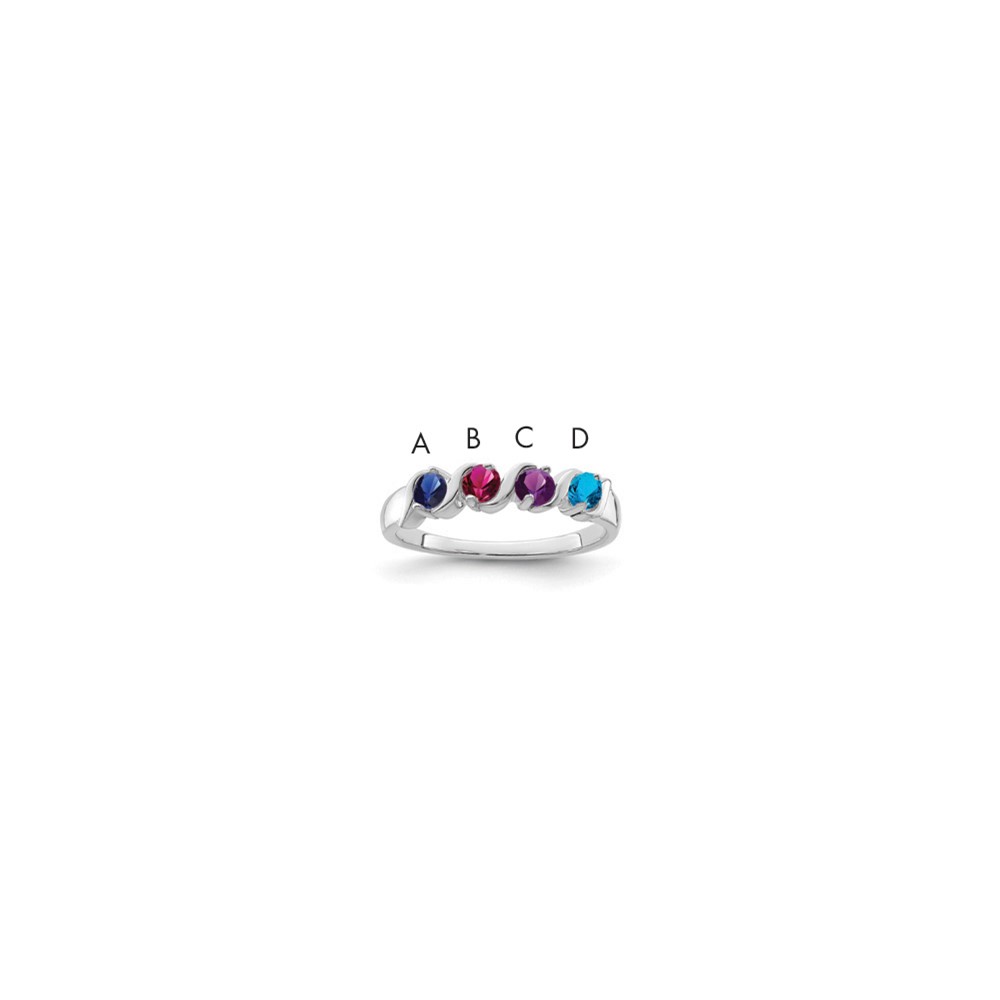 Sterling Silver Rhodium-plated Synthetic 4 Stone Mother's Ring (XMR11/4SS)