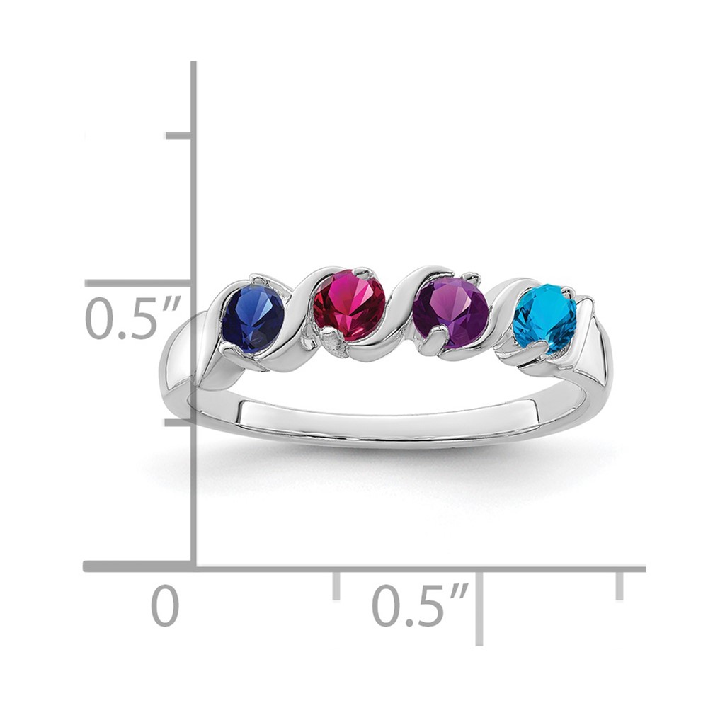 Sterling Silver Rhodium-plated Synthetic 4 Stone Mother's Ring (XMR11/4SS-7)