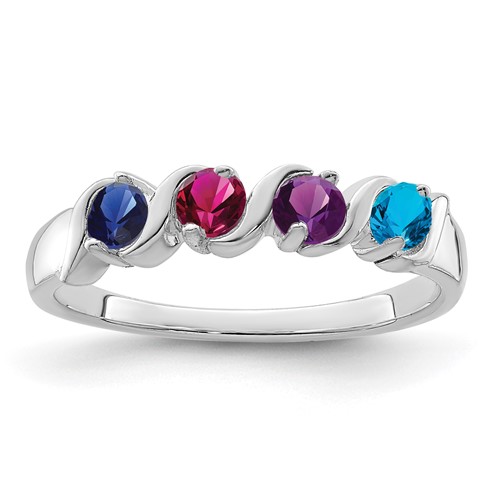 14K White Gold Synthetic Family Jewelry Ring