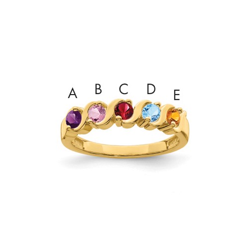 14K Yellow Gold Genuine 5 Stone Mother's Ring