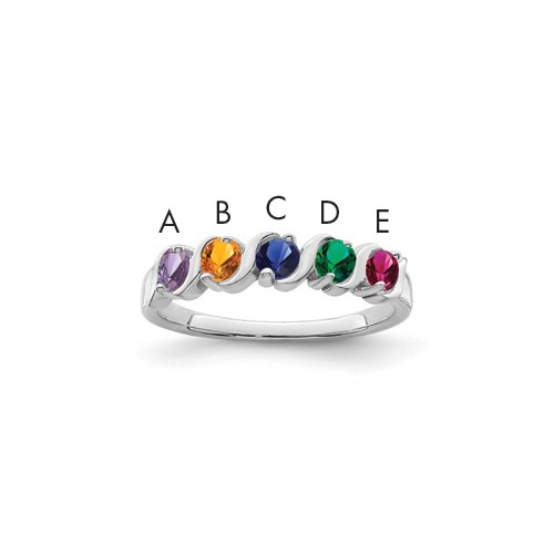 Sterling Silver Rhodium-plated Synthetic 5 Stone Mother's Ring