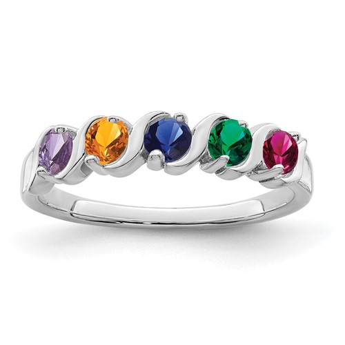 14K White Gold Genuine 5 Stone Mother's Ring