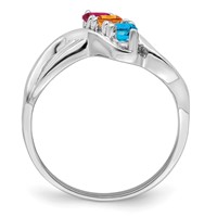 Sterling Silver Rhodium-plated Synthetic 3 Stone Mother's Ring view 3