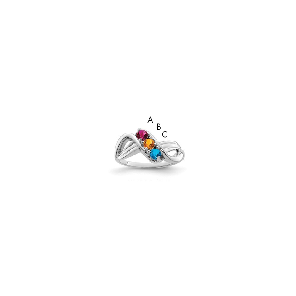 Sterling Silver Rhodium-plated Synthetic 3 Stone Mother's Ring