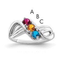 Sterling Silver Rhodium-plated Synthetic 3 Stone Mother's Ring view 1