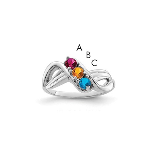 Sterling Silver Rhodium-plated Synthetic 3 Stone Mother's Ring